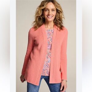 🚨 FINAL SALE 🚨 J Jill Ribbed Open-Front Cardi, M, Cactus Flower (Coral/Peach)